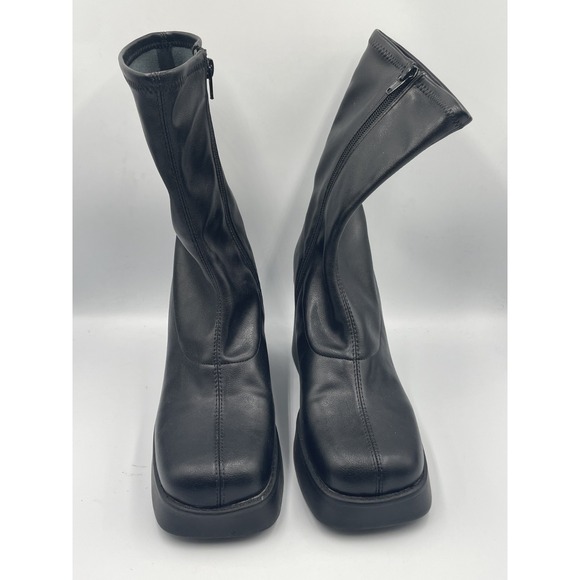 Steve Madden Katrina Boot Women 8.5M Black Square Toe Block Heel Platform Bootie - Picture 2 of 13